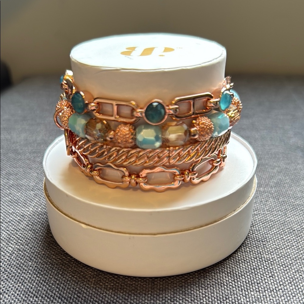 Chic Gold and Blue Multi-Layer Bracelet